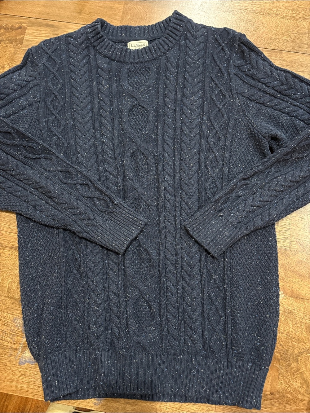 L.L. Bean Men’s Heritage Soft Organic Cotton Fisherman Cable Knit Sweater L tall
